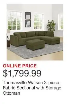 Costco Thomasville Walsen 3-piece Fabric Sectional with Storage Ottoman offer