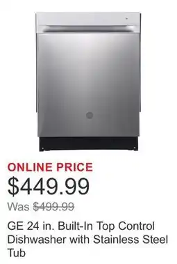 Costco GE 24 in. Built-In Top Control Dishwasher with Stainless Steel Tub offer