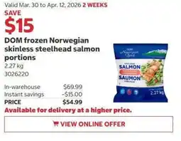 Costco Dom frozen norwegian skinless steelhead salmon portion offer