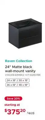 Bath Depot Raven Collection 24 Matte black wall-mount vanity offer