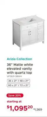 Bath Depot Arizia Collection 36 Matte white elevated vanity with quartz top offer