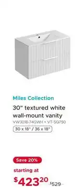 Bath Depot Miles Collection 30 textured white wall-mount vanity offer