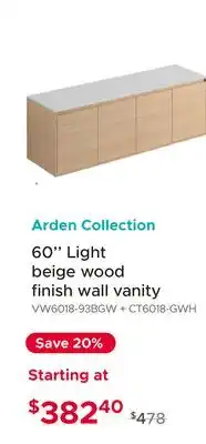 Bath Depot Arden Collection 60 Light beige wood finish wall vanity offer
