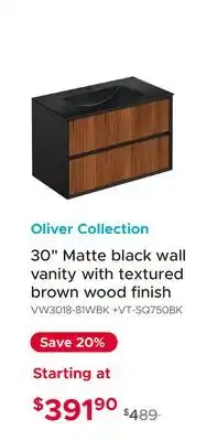 Bath Depot Oliver Collection 30 Matte black wall vanity with textured brown wood finish offer