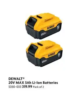 Home Hardware DEWALT 20V MAX 5Ah Li-Ion Batteries offer