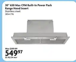 Home Hardware 30 650 Max CFM Built-In Power Pack Range Hood Insert offer