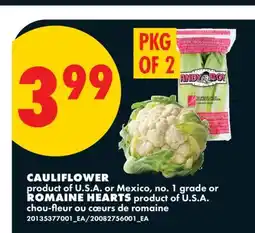 No Frills CAULIFLOWER OR ROMAINE HEARTS offer