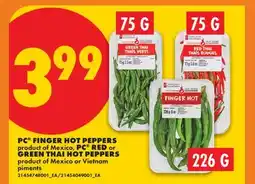 No Frills PC FINGER HOT PEPPERS, 226 G PC RED, 75 G or GREEN THAI HOT PEPPERS, 75 G offer