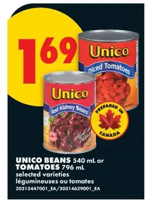 No Frills UNICO BEANS 540 mL or TOMATOES 796 mL offer