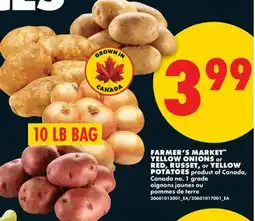 No Frills FARMER'S MARKET YELLOW ONIONS or RED, RUSSET, or YELLOW POTATOES, 10 LB BAG offer