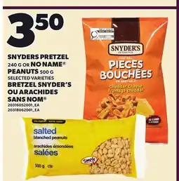 Independent Grocer SNYDERS PRETZEL, 240 G OR NO NAME PEANUTS, 500 G offer