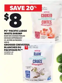 Independent Grocer PC PACIFIC LARGE WHITE SHRIMP RAW OR COOKED PEELED OR RAW ZIPPERBACK , 31-40 PER LB FROZEN offer