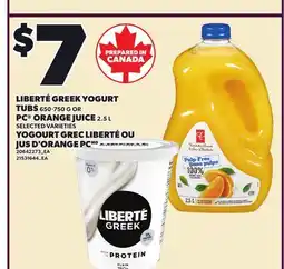 Independent Grocer LIBERTÉ GREEK YOGURT TUBS 650-750 G OR PC ORANGE JUICE 2.5 L offer