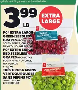 Independent Grocer PC EXTRA LARGE GREEN SEEDLESS GRAPES OR PC EXTRA LARGE RED SEEDLESS GRAPES offer