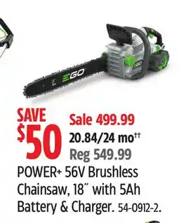 Canadian Tire EGO POWER+ 56V Brushless Chainsaw offer