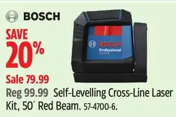 Canadian Tire Bosch Self-Levelling Cross-Line Laser Kit, 50´ Red Beam offer