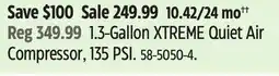 Canadian Tire 1.3-Gallon XTREME Quiet Air Compressor, 135 PSI offer