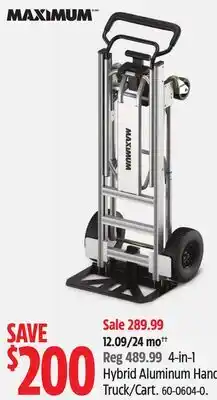 Canadian Tire Maximum 4-in-1 Hybrid Aluminum Hand Truck/Cart offer