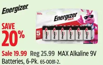 Canadian Tire MAX Alkaline 9V Batteries, 6-Pk offer