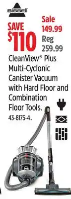 Canadian Tire Bissell CleanView Plus Multi-Cyclonic Canister Vacuum with Hard Floor and Combination Floor Tools offer