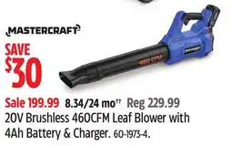 Canadian Tire Mastercraft 20V Brushless 460CFM Leaf Blower with 4Ah Battery & Charger offer