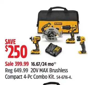 Canadian Tire DEWALT 20V MAX Brushless Compact 4-Pc Combo Kit offer