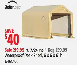 Canadian Tire ShelterLogic Waterproof Peak Shed, 6 x 6 x 6´ h offer