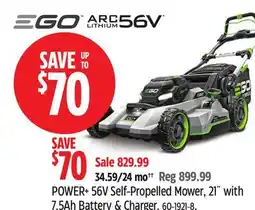 Canadian Tire Ego Power POWER+ 56V Self-Propelled Mower, 21 with 7.5Ah Battery & Charger offer