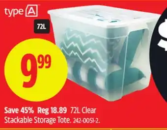 Canadian Tire Type A 72L Clear Stackable Storage Tote offer