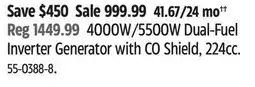 Canadian Tire 4000W/5500W Dual-Fuel Inverter Generator with CO Shield, 224cc offer