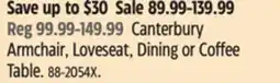 Canadian Tire Armchair, Loveseat, Dining or Coffee Table offer