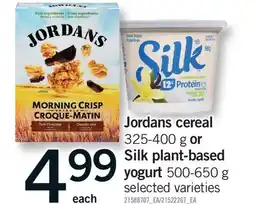 Fortinos JORDANS CEREAL, 325-400 G OR SILK PLANT-BASED, YOGURT 500-650 G offer