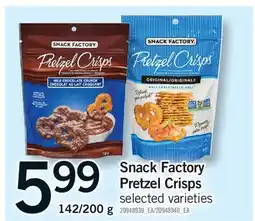 Fortinos SNACK FACTORY PRETZEL CRISPS, 142/200 G offer