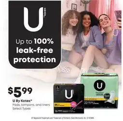 Fortinos U BY KOTEX PADS, TAMPONS, AND LINERS offer