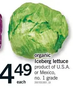 Fortinos ORGANIC ICEBERG LETTUCE offer