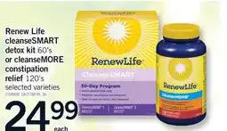 Fortinos Renew Life cleanseSMART detox kit 60's or cleanseMORE constipation relief,120's offer