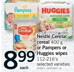 Fortinos NESTLÉ CERELAC CEREAL 400 G OR PAMPERS OR HUGGIES WIPES, 112-216' S offer