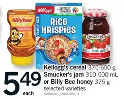 Fortinos KELLOGG'S CEREAL, 375-650 G SMUCKER'S JAM, 310-500 ML OR BILLY BEE HONEY, 375 G offer
