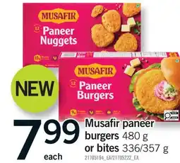Fortinos MUSAFIR PANEER BURGERS, 480 G OR BITES, 336/357 G offer