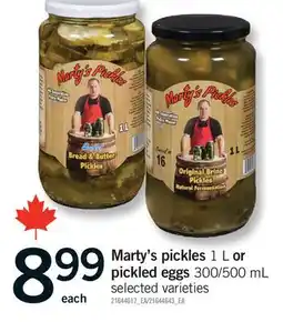 Fortinos MARTY'S PICKLES, 1 L OR PICKLED EGGS, 300/500 ML offer