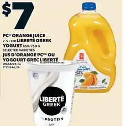 Valu-mart JUS D'ORANGE PC, 2.5 L OU YOGOURT GREC LIBERTÉ, 650/750 G offer