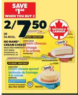 Valu-mart NO NAME CREAM CHEESE, 227/250 G offer