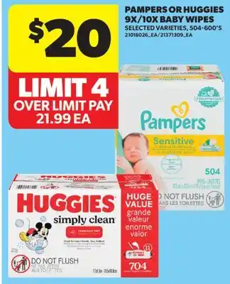 Real Canadian Superstore PAMPERS OR HUGGIES 9X/10X BABY WIPES, 504-600' S offer