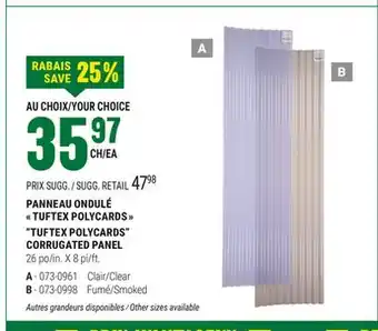 BMR PANNEAU ONDULÉ  TUFTEX POLYCARDS  offer