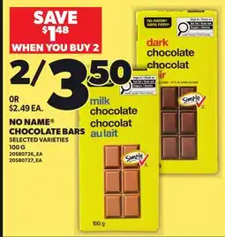 Loblaws NO NAME CHOCOLATE BARS offer