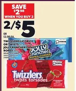 Loblaws TWIZZLERS LICORICE OR TWISTS, 311-454 G OR JOLLY RANCHER CANDY ROPES, 283 G offer