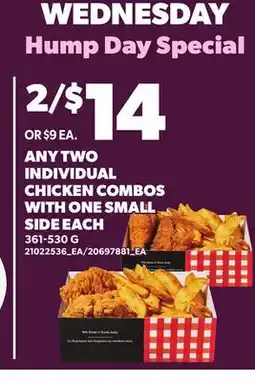 Loblaws ANY TWO INDIVIDUAL CHICKEN COMBOS WITH ONE SMALL SIDE EACH offer
