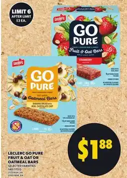 Loblaws LECLERC GO PURE FRUIT & OAT OR OATMEAL BARS, 140/175 G offer