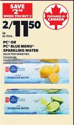 Loblaws PC OR PC BLUE MENU SPARKLING WATER offer