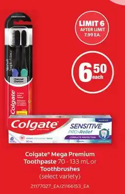 Loblaws COLGATE MEGA PREMIUM TOOTHPASTE, 70 - 133 ML OR TOOTHBRUSHES offer